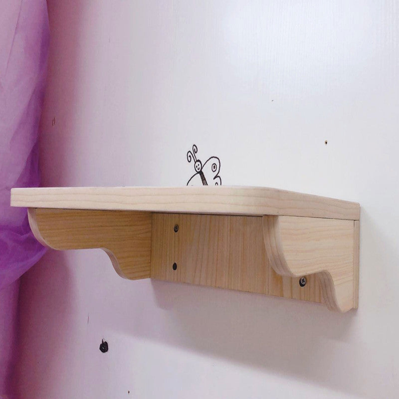 Solid wood wall-mounted cat climbing platform showcasing a sturdy shelf for cats to perch and explore.