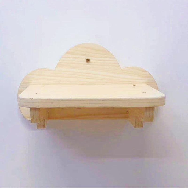 Solid wood wall-mounted cat climbing platform in cloud shape design, ideal for pet climbing and resting.