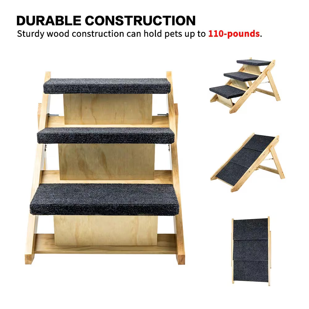 Foldable wood pet stairs and ramp for pets